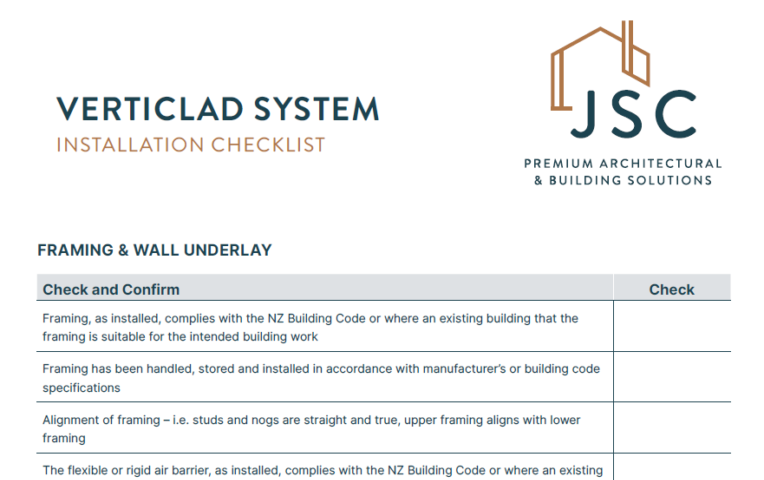 Verti Clad Checklist