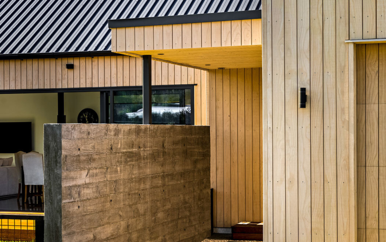 Exterior cladding detail on this contemporary barn-style home in Point Wells