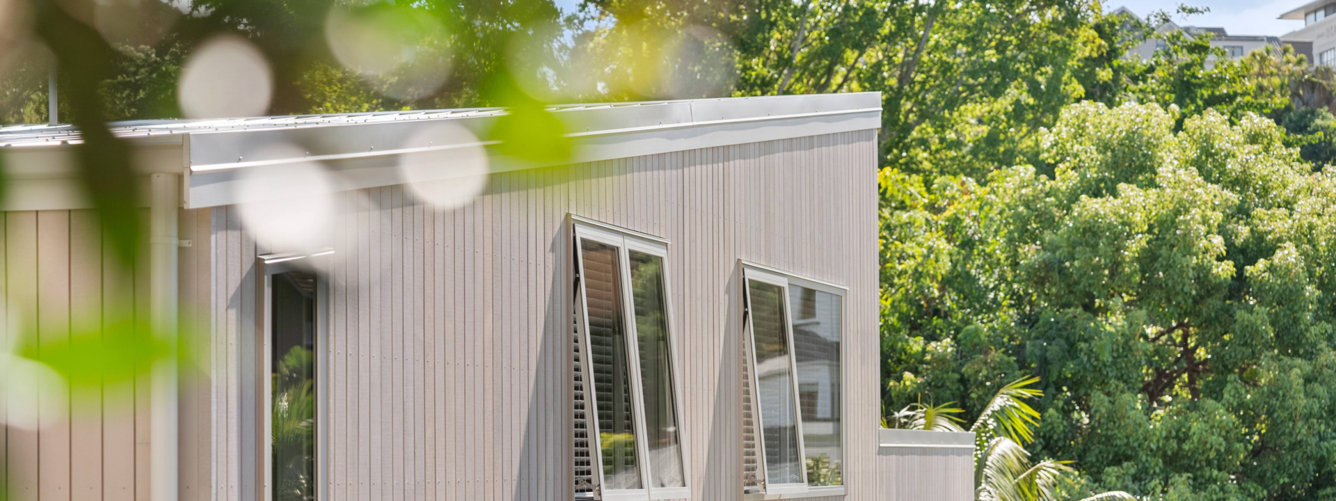 Exterior detail of St Georges Bay Rd renovation with Alaskan Yellow Cedar timber cladding