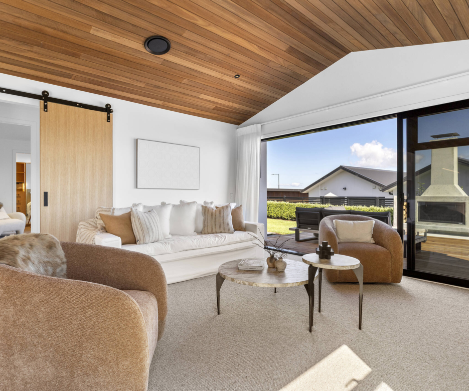 Interior living room detail of home with TMT Amba interior panelling