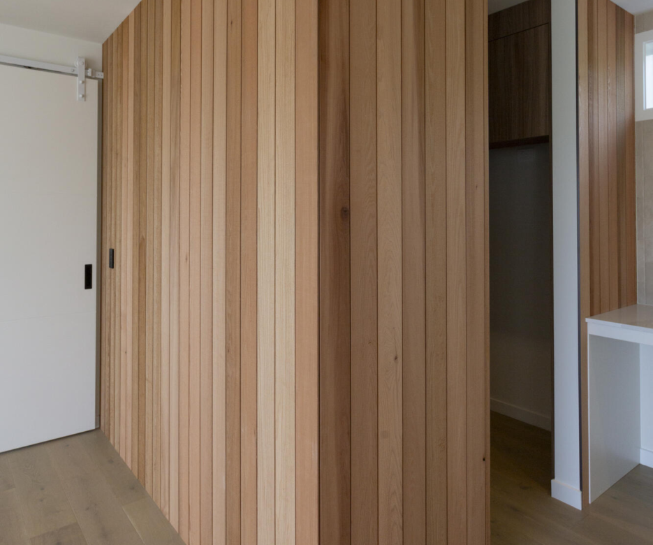Interior timber panelling detail of Jack's Point home