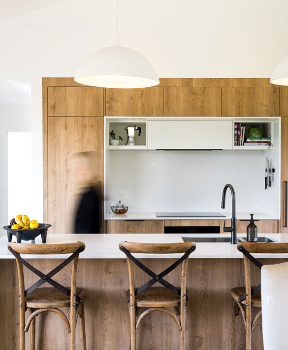 Interior view of the kitchen in Point Wells barn-style home