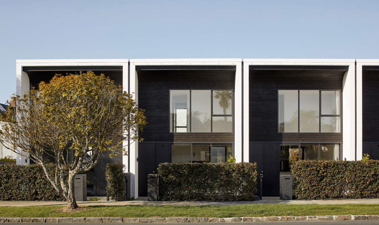 TMT Taiga vertical shiplap cladding coated in JSC Scumble Nightfall on Huia Road Project